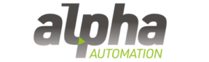 Alpha Automation logo featuring the word 'alpha' in gray with a green triangle motif and 'AUTOMATION' in green